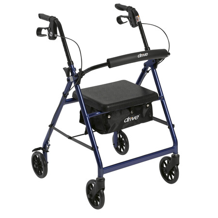 DRIVE MEDICAL Rollator w/ 6" Wheels w/ Back Support & Padded Seat, Blue r726bl